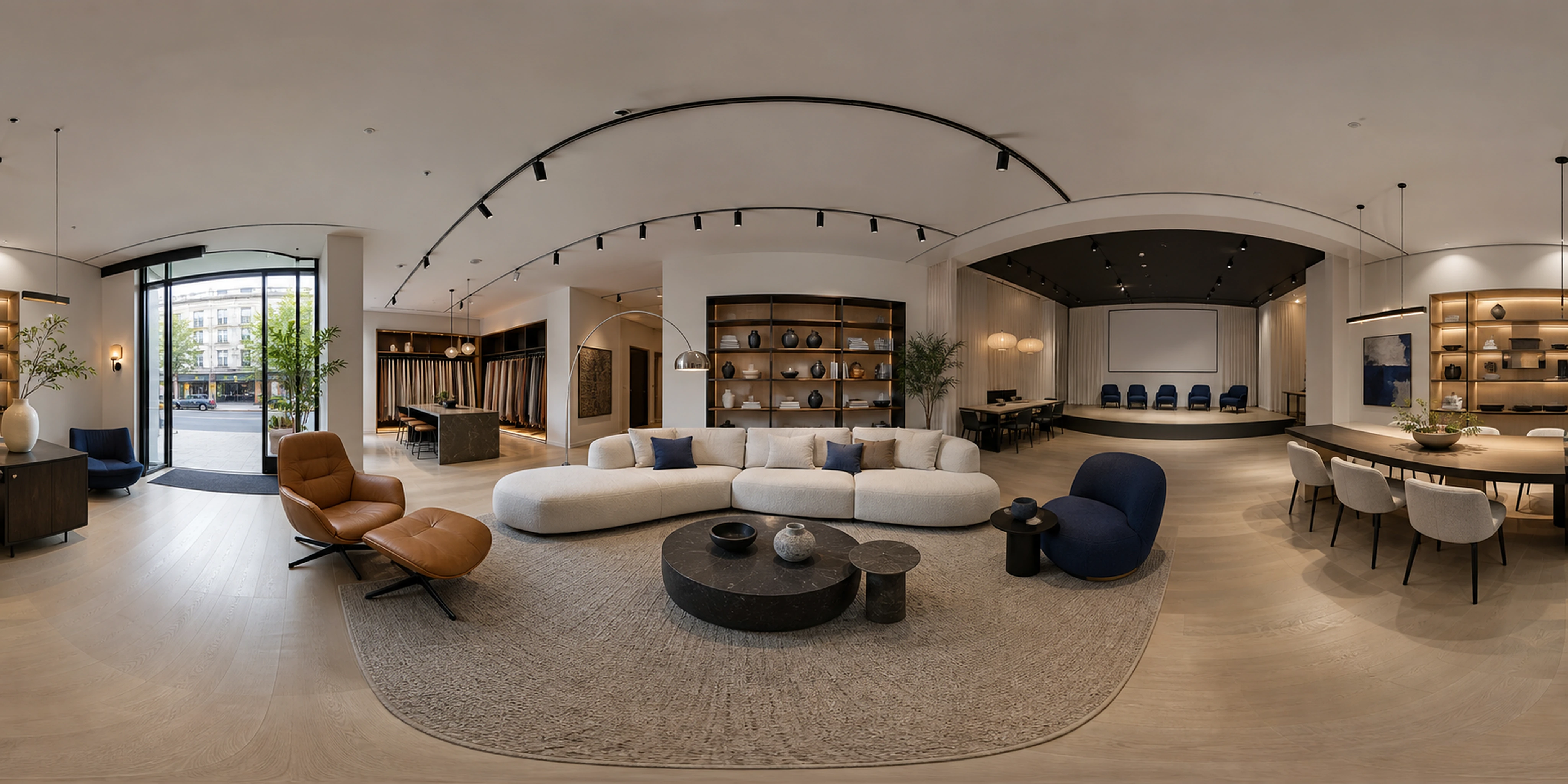 Photoreal design showroom panorama used in the interactive tour