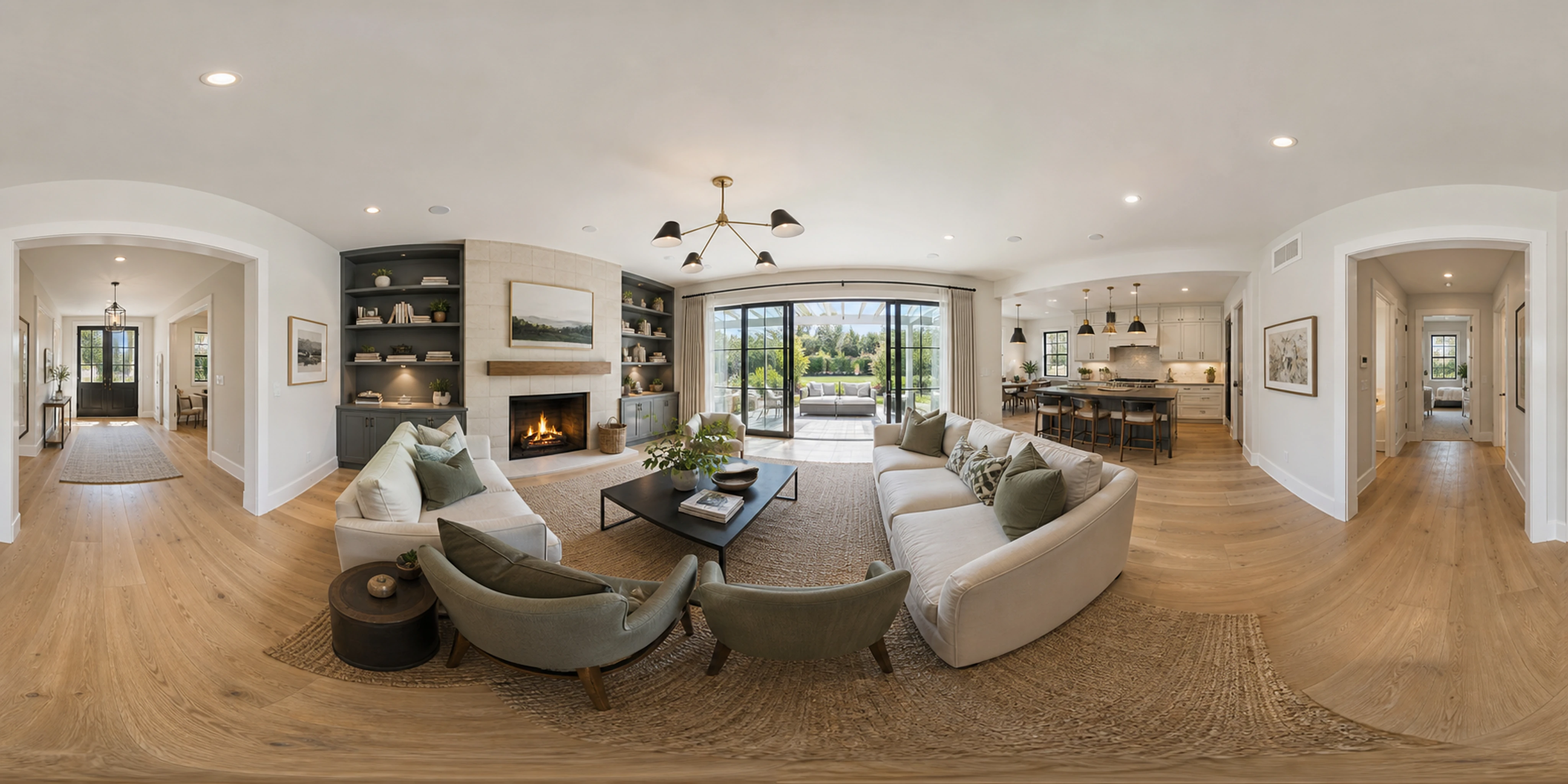 Photoreal living room panorama used in the interactive property tour