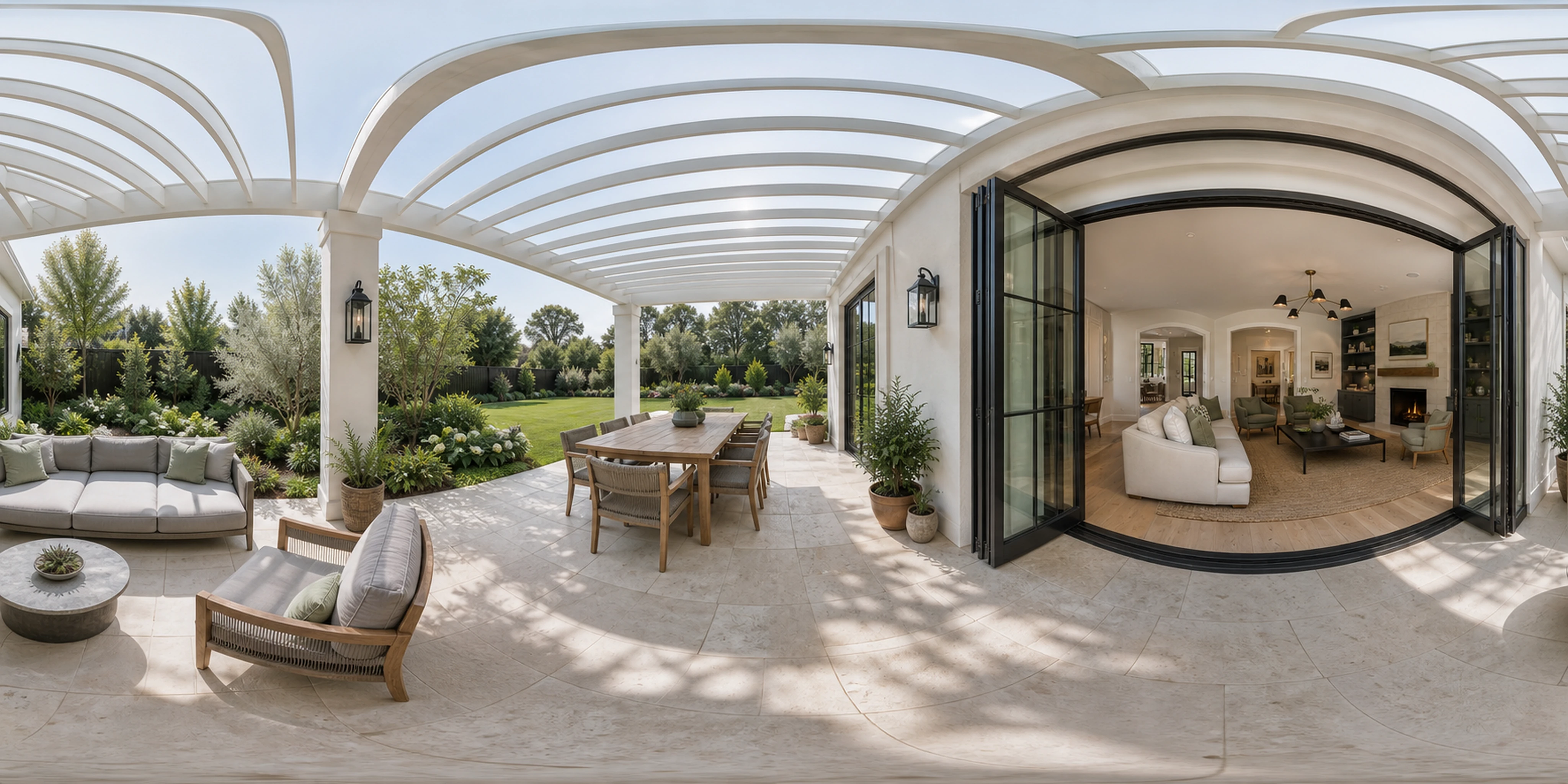 Photoreal terrace panorama demonstrating an event-ready space